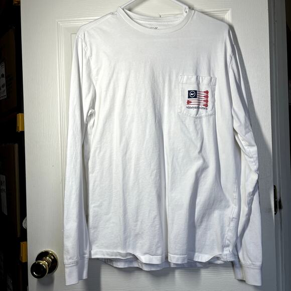 Vineyard Vines Long Sleeve Tee Small Patriotic Lacrosse Symbols Spellout Sleeve - Picture 1 of 10